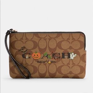 Coach Large Corner Zip Wristlet in Signature Canvas with Halloween